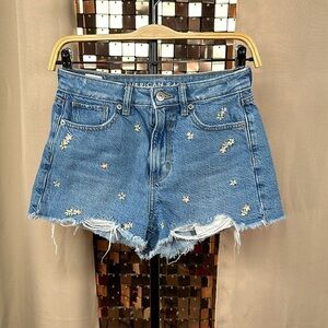 American Eagle Outfitters Medium Blue Wash Denim Jean Shorts w Pastel Florals 00
